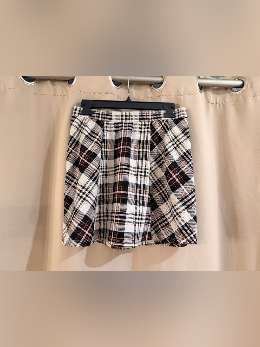 Full Tilt Plaid A-Line Skirt in Cream and Black